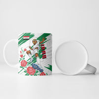 Personalized Iraq Football Ceramic Mug Hawk Mascot Soccer - Samarra Tower And Red Roses