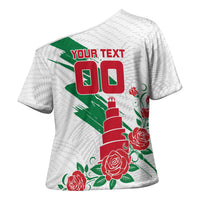 Personalized Iraq Football Cross Shoulder Shirt Hawk Mascot Soccer - Samarra Tower And Red Roses