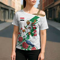 Personalized Iraq Football Cross Shoulder Shirt Hawk Mascot Soccer - Samarra Tower And Red Roses