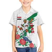 Personalized Iraq Football Kid Hawaiian Shirt Hawk Mascot Soccer - Samarra Tower And Red Roses