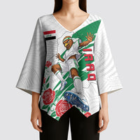 Personalized Iraq Football Kimono Sleeve Blouse Hawk Mascot Soccer - Samarra Tower And Red Roses