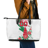 Personalized Iraq Football Leather Tote Bag Hawk Mascot Soccer - Samarra Tower And Red Roses