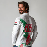 Personalized Iraq Football Long Sleeve Polo Shirt Hawk Mascot Soccer - Samarra Tower And Red Roses