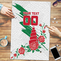 Personalized Iraq Football Puzzle Hawk Mascot Soccer - Samarra Tower And Red Roses