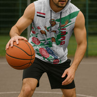 Personalized Iraq Football Sleeveless Hoodie Hawk Mascot Soccer - Samarra Tower And Red Roses