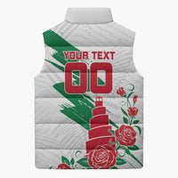 Personalized Iraq Football Sleeveless Puffer Jacket Hawk Mascot Soccer - Samarra Tower And Red Roses