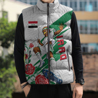 Personalized Iraq Football Sleeveless Puffer Jacket Hawk Mascot Soccer - Samarra Tower And Red Roses