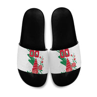 Personalized Iraq Football Slide Sandals Hawk Mascot Soccer - Samarra Tower And Red Roses
