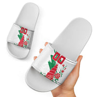 Personalized Iraq Football Slide Sandals Hawk Mascot Soccer - Samarra Tower And Red Roses