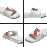 Personalized Iraq Football Slide Sandals Hawk Mascot Soccer - Samarra Tower And Red Roses