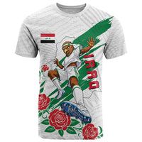 Personalized Iraq Football T Shirt Hawk Mascot Soccer - Samarra Tower And Red Roses