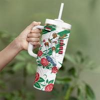 Personalized Iraq Football Tumbler With Handle Hawk Mascot Soccer - Samarra Tower And Red Roses