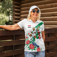 Personalized Iraq Football Women Polo Shirt Hawk Mascot Soccer - Samarra Tower And Red Roses