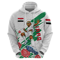 Personalized Iraq Football Zip Hoodie Hawk Mascot Soccer - Samarra Tower And Red Roses