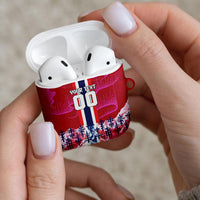 Personalized Norway Football AirPods Case Viking Lion Soccer Mascot - Nordic Longship And Mountain Landscape