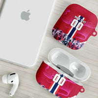 Personalized Norway Football AirPods Case Viking Lion Soccer Mascot - Nordic Longship And Mountain Landscape