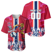 Personalized Norway Football Baseball Jersey Viking Lion Soccer Mascot - Nordic Longship And Mountain Landscape