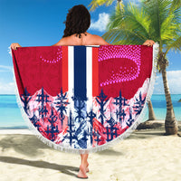 Personalized Norway Football Beach Blanket Viking Lion Soccer Mascot - Nordic Longship And Mountain Landscape