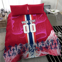 Personalized Norway Football Bedding Set Viking Lion Soccer Mascot - Nordic Longship And Mountain Landscape