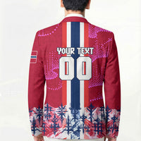 Personalized Norway Football Blazer Viking Lion Soccer Mascot - Nordic Longship And Mountain Landscape