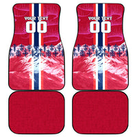 Personalized Norway Football Car Mats Viking Lion Soccer Mascot - Nordic Longship And Mountain Landscape