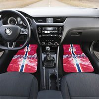 Personalized Norway Football Car Mats Viking Lion Soccer Mascot - Nordic Longship And Mountain Landscape