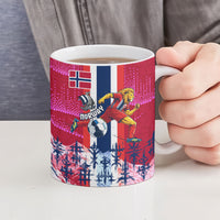 Personalized Norway Football Ceramic Mug Viking Lion Soccer Mascot - Nordic Longship And Mountain Landscape
