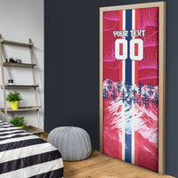 Personalized Norway Football Door Cover Viking Lion Soccer Mascot - Nordic Longship And Mountain Landscape