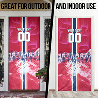Personalized Norway Football Door Cover Viking Lion Soccer Mascot - Nordic Longship And Mountain Landscape