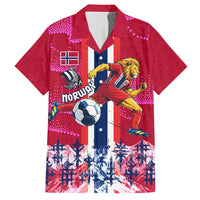 Personalized Norway Football Hawaiian Shirt Viking Lion Soccer Mascot - Nordic Longship And Mountain Landscape