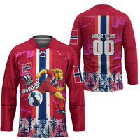 Personalized Norway Football Hockey Jersey Viking Lion Soccer Mascot - Nordic Longship And Mountain Landscape