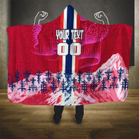 Personalized Norway Football Hooded Blanket Viking Lion Soccer Mascot - Nordic Longship And Mountain Landscape