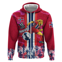 Personalized Norway Football Hoodie Viking Lion Soccer Mascot - Nordic Longship And Mountain Landscape