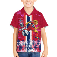 Personalized Norway Football Kid Hawaiian Shirt Viking Lion Soccer Mascot - Nordic Longship And Mountain Landscape