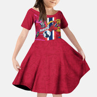 Personalized Norway Football Kid Short Sleeve Dress Viking Lion Soccer Mascot - Nordic Longship And Mountain Landscape