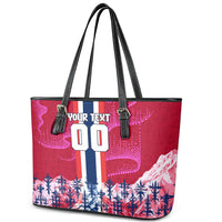 Personalized Norway Football Leather Tote Bag Viking Lion Soccer Mascot - Nordic Longship And Mountain Landscape
