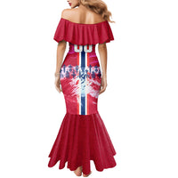 Personalized Norway Football Mermaid Dress Viking Lion Soccer Mascot - Nordic Longship And Mountain Landscape