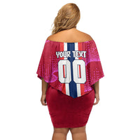 Personalized Norway Football Off Shoulder Short Dress Viking Lion Soccer Mascot - Nordic Longship And Mountain Landscape