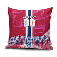 Personalized Norway Football Pillow Cover Viking Lion Soccer Mascot - Nordic Longship And Mountain Landscape