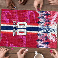 Personalized Norway Football Puzzle Viking Lion Soccer Mascot - Nordic Longship And Mountain Landscape