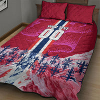 Personalized Norway Football Quilt Bed Set Viking Lion Soccer Mascot - Nordic Longship And Mountain Landscape
