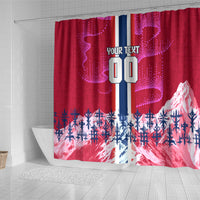 Personalized Norway Football Shower Curtain Viking Lion Soccer Mascot - Nordic Longship And Mountain Landscape