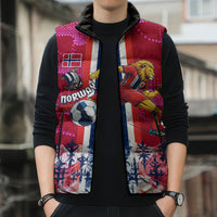 Personalized Norway Football Sleeveless Puffer Jacket Viking Lion Soccer Mascot - Nordic Longship And Mountain Landscape