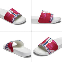 Personalized Norway Football Slide Sandals Viking Lion Soccer Mascot - Nordic Longship And Mountain Landscape