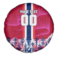 Personalized Norway Football Spare Tire Cover Viking Lion Soccer Mascot - Nordic Longship And Mountain Landscape