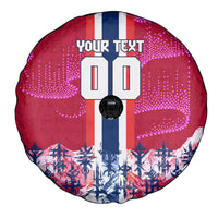 Personalized Norway Football Spare Tire Cover Viking Lion Soccer Mascot - Nordic Longship And Mountain Landscape