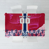 Personalized Norway Football Tablecloth Viking Lion Soccer Mascot - Nordic Longship And Mountain Landscape