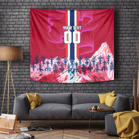 Personalized Norway Football Tapestry Viking Lion Soccer Mascot - Nordic Longship And Mountain Landscape