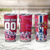 Personalized Norway Football Tumbler Cup Viking Lion Soccer Mascot - Nordic Longship And Mountain Landscape