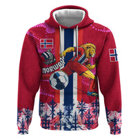 Personalized Norway Football Zip Hoodie Viking Lion Soccer Mascot - Nordic Longship And Mountain Landscape